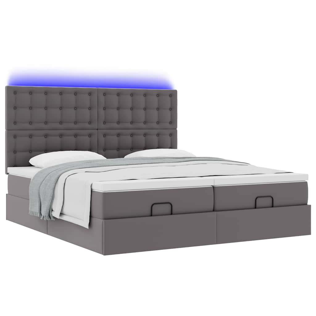 osmannisk sengeramme med madrasser 200x200 cm kunstlæder grå