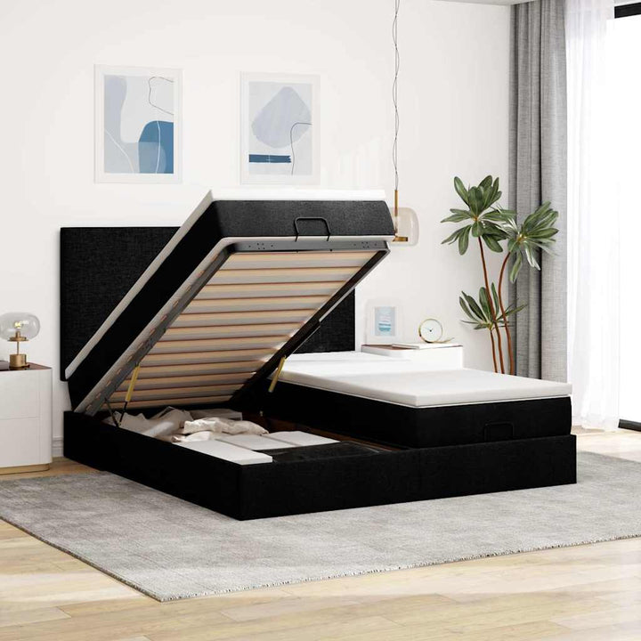 osmannisk sengeramme med madrasser 180x200 cm stof sort