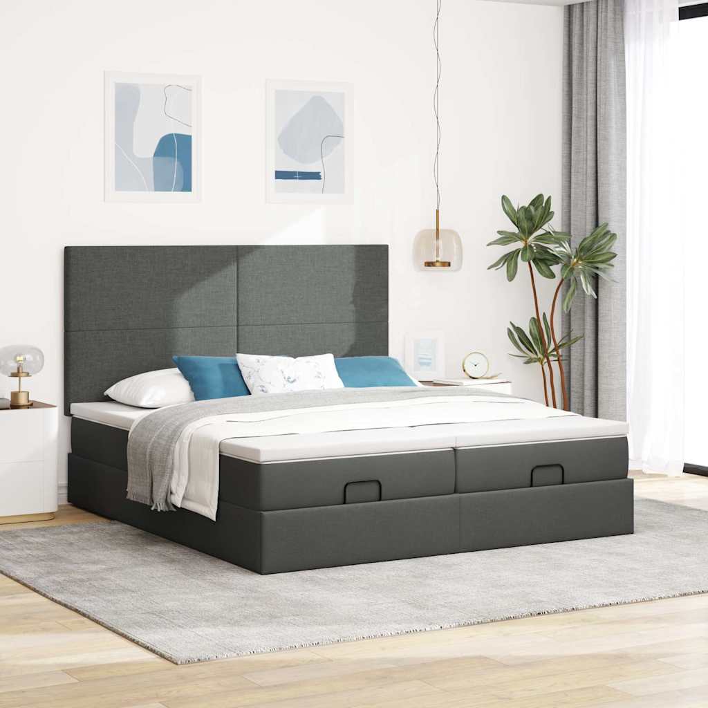 osmannisk sengeramme med madrasser 200x200 cm stof mørkegrå