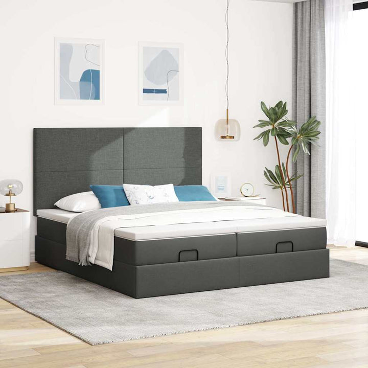 osmannisk sengeramme med madrasser 200x200 cm stof mørkegrå