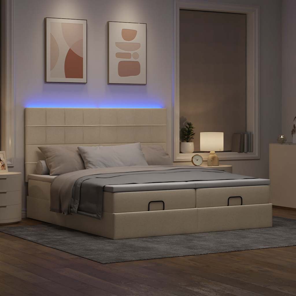 osmannisk sengeramme med madrasser 160x200 cm stof cremefarvet