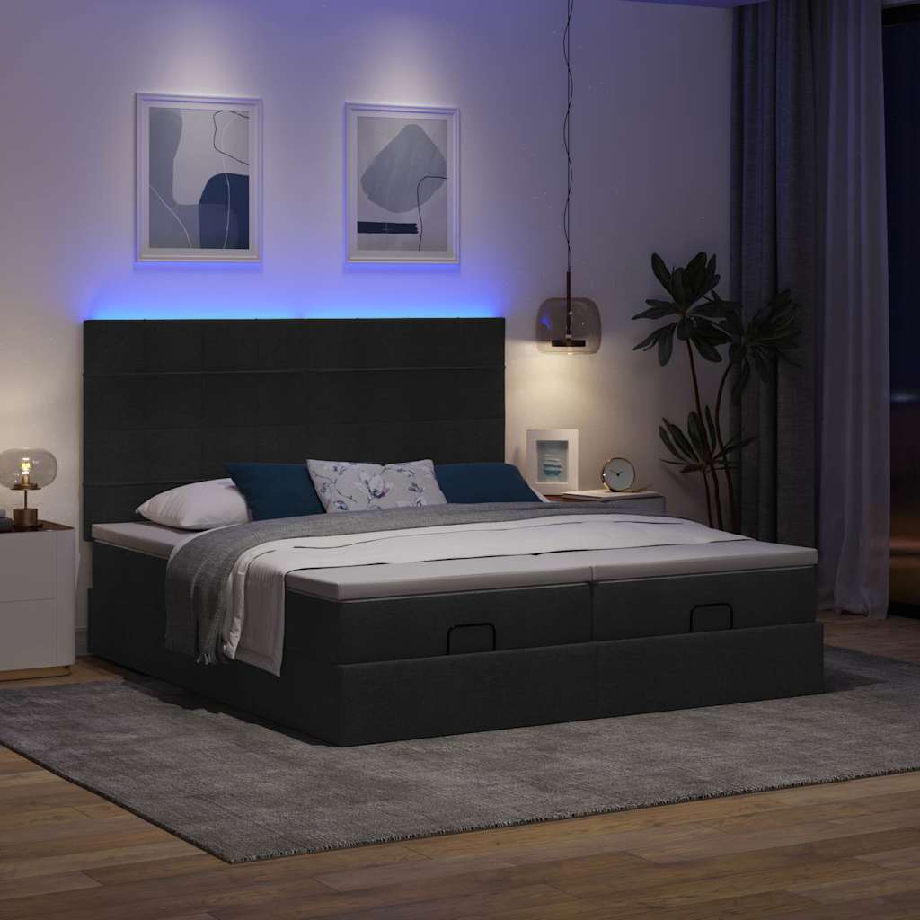 osmannisk sengeramme med madrasser 200x200 cm stof sort