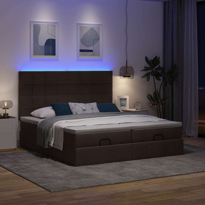 osmannisk sengeramme med madrasser 200x200 cm stof mørkebrun