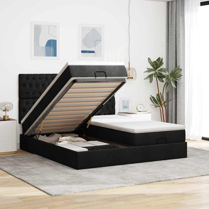 osmannisk sengeramme med madrasser 180x200 cm stof sort