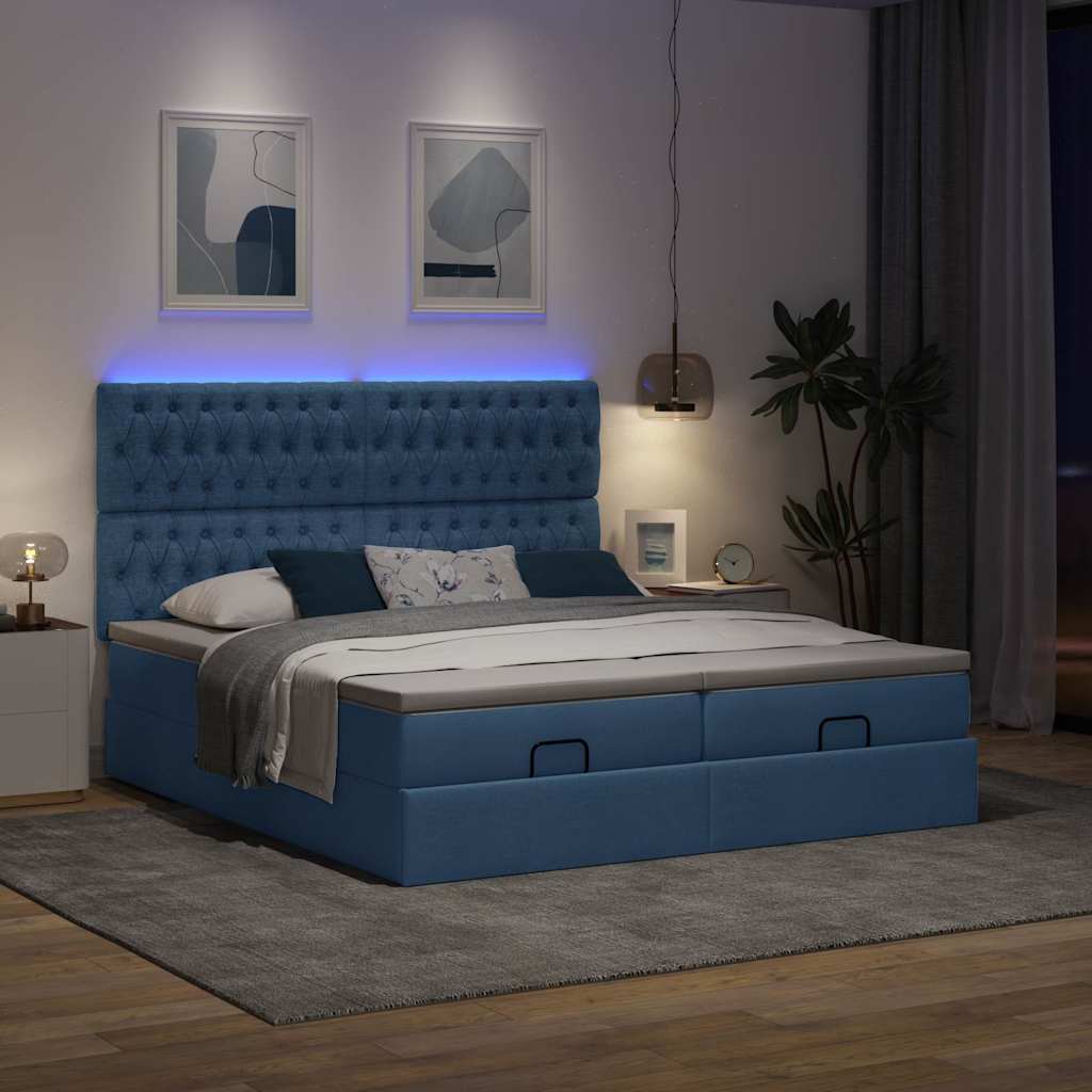 osmannisk sengeramme med madrasser 200x200 cm stof blå