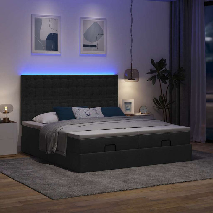 osmannisk sengeramme med madrasser 200x200 cm stof sort