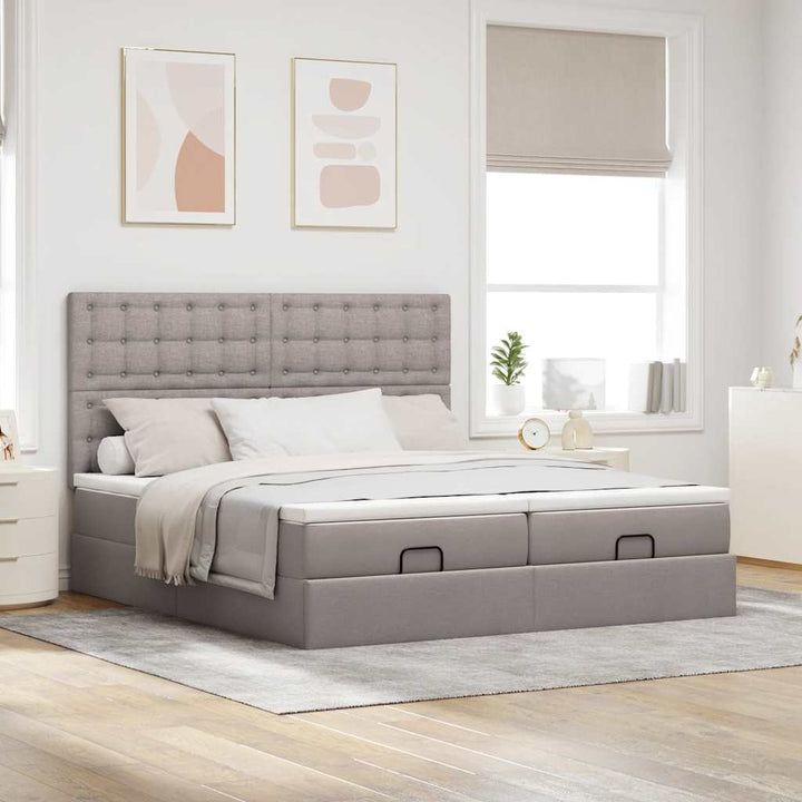 osmannisk sengeramme med madrasser 200x200 cm stof gråbrun