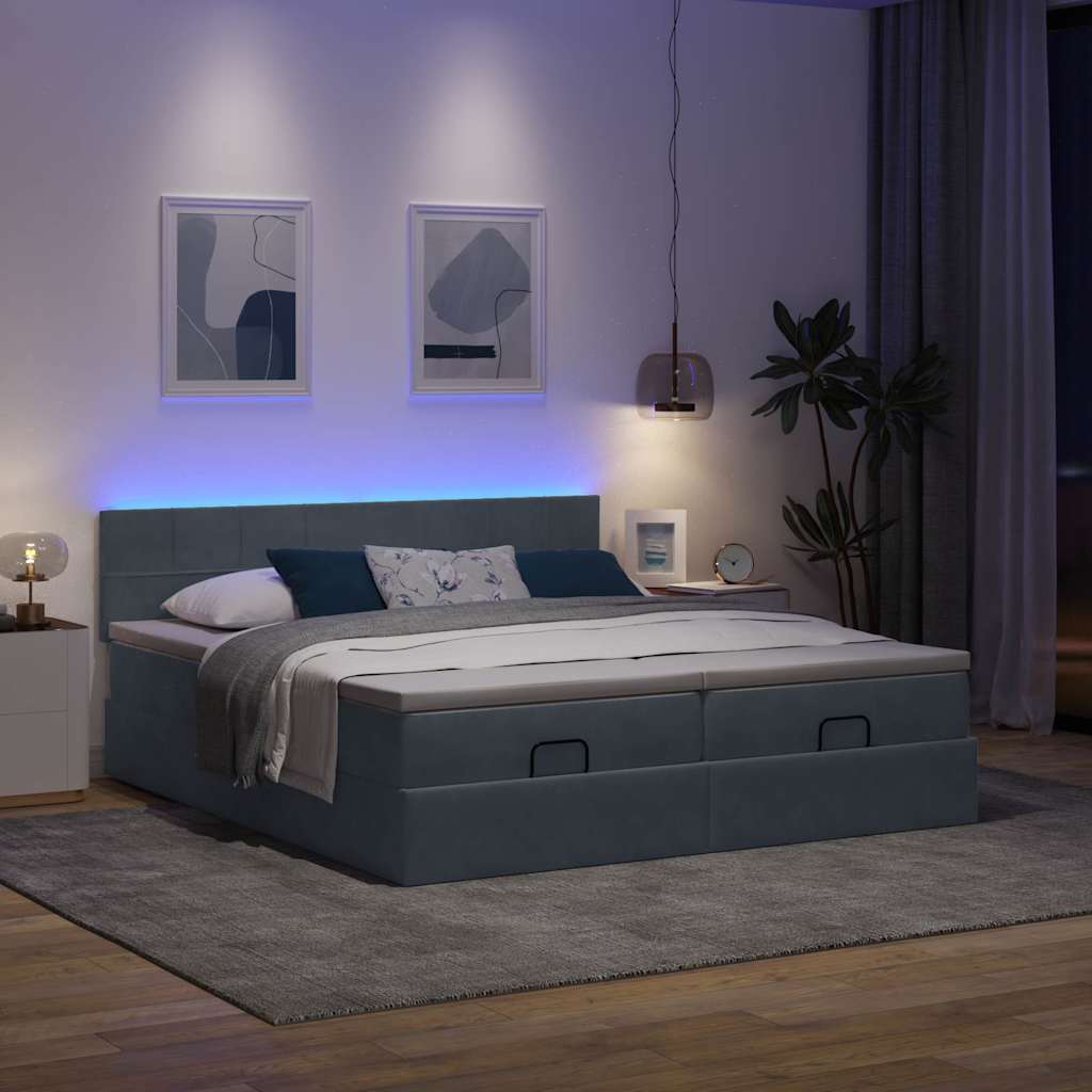 osmannisk sengeramme med madrasser 180x200 cm fløjl mørkegrå