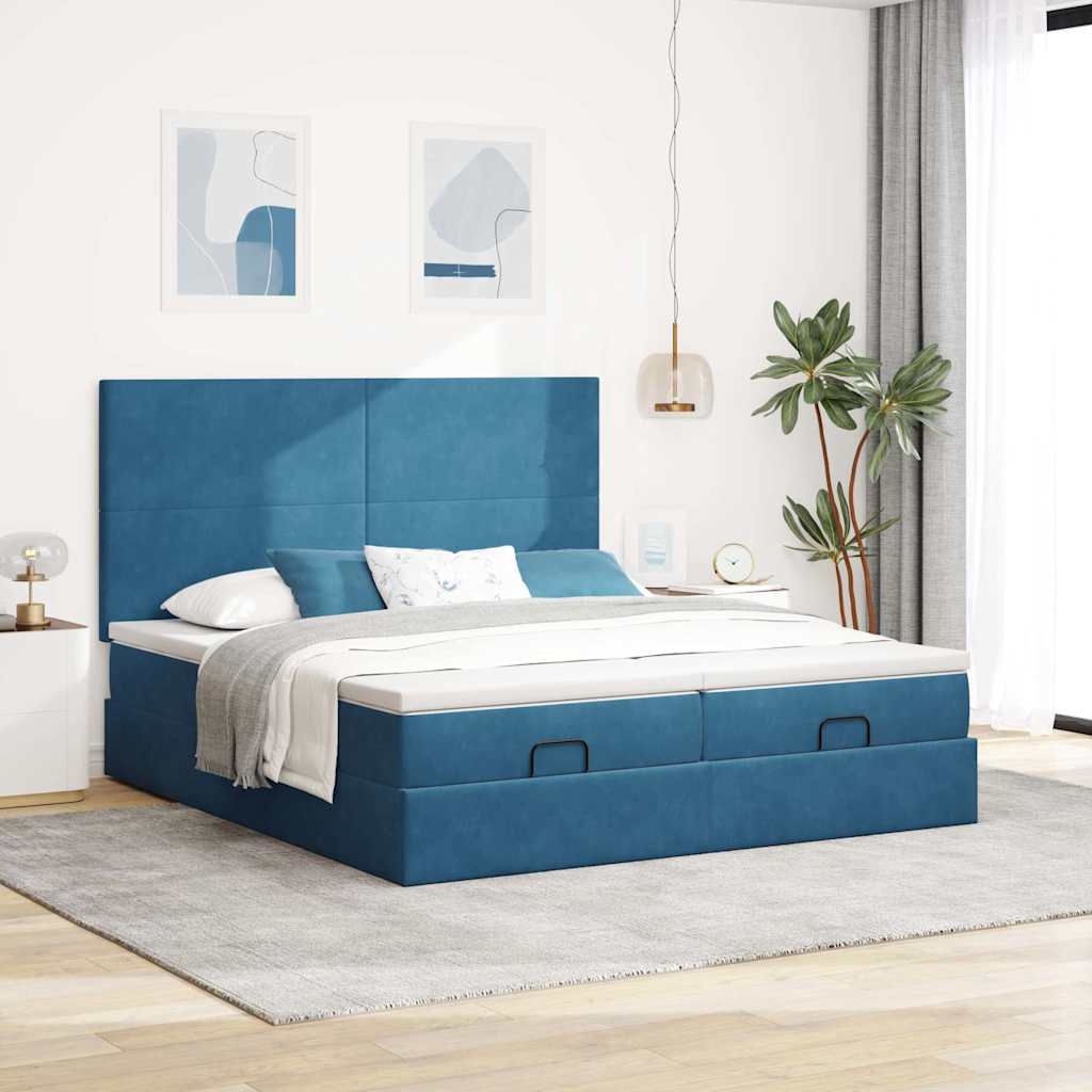 osmannisk sengeramme med madrasser 180x200 cm fløjl mørkeblå