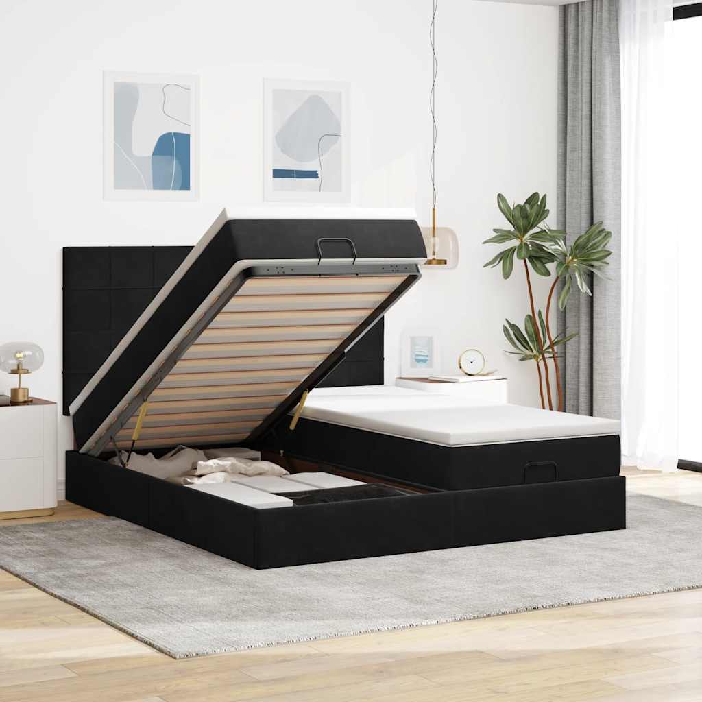 osmannisk sengeramme med madrasser 160x200 cm fløjl sort