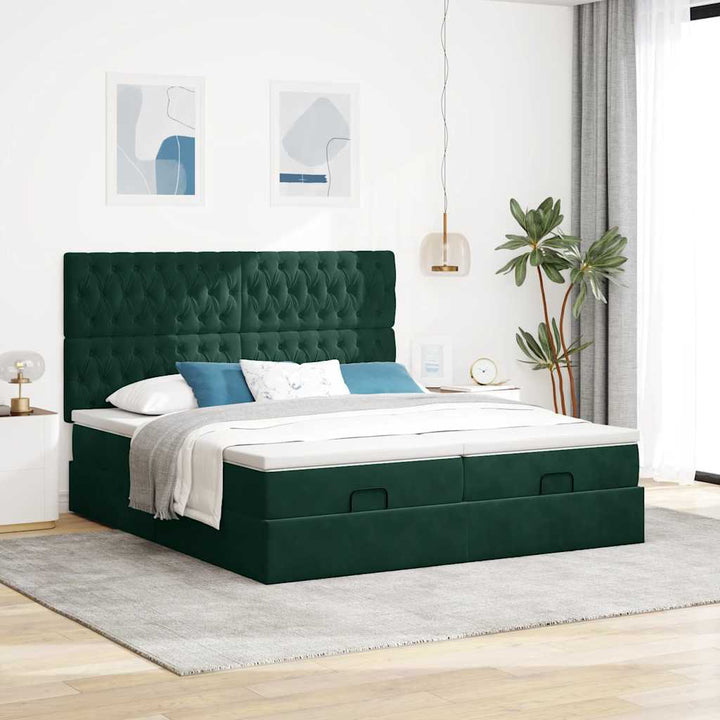 osmannisk sengeramme med madrasser 160x200 cm fløjl mørkegrøn