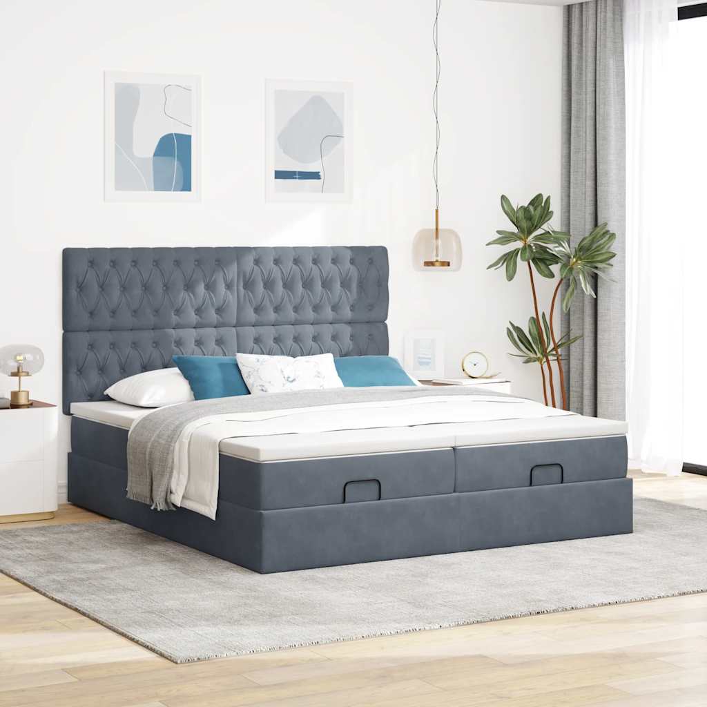 osmannisk sengeramme med madrasser 180x200 cm fløjl mørkegrå