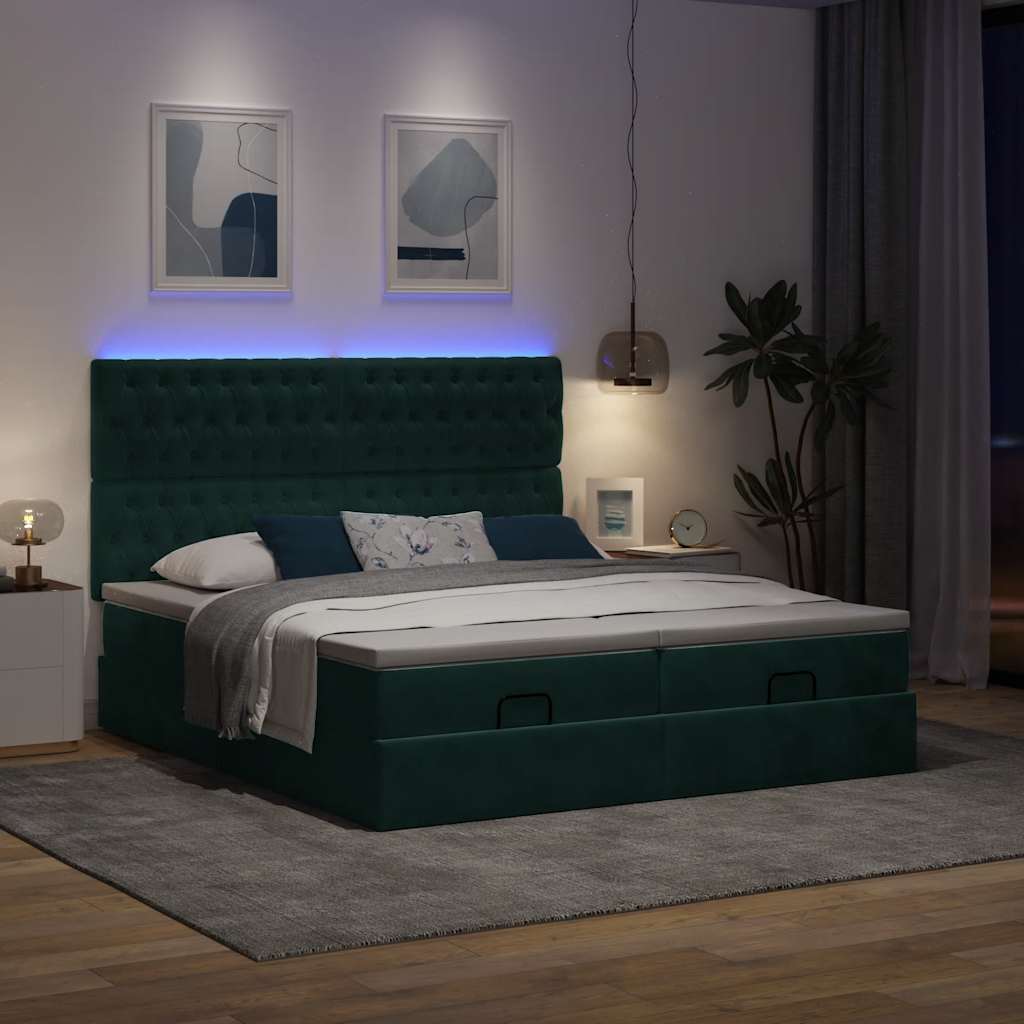 osmannisk sengeramme med madrasser 180x200 cm fløjl mørkegrøn