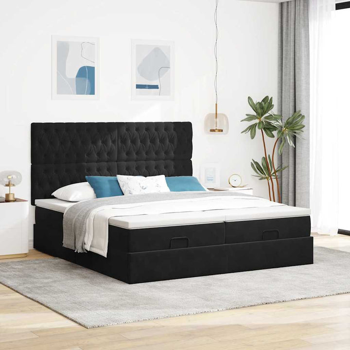 osmannisk sengeramme med madrasser 200x200 cm fløjl sort