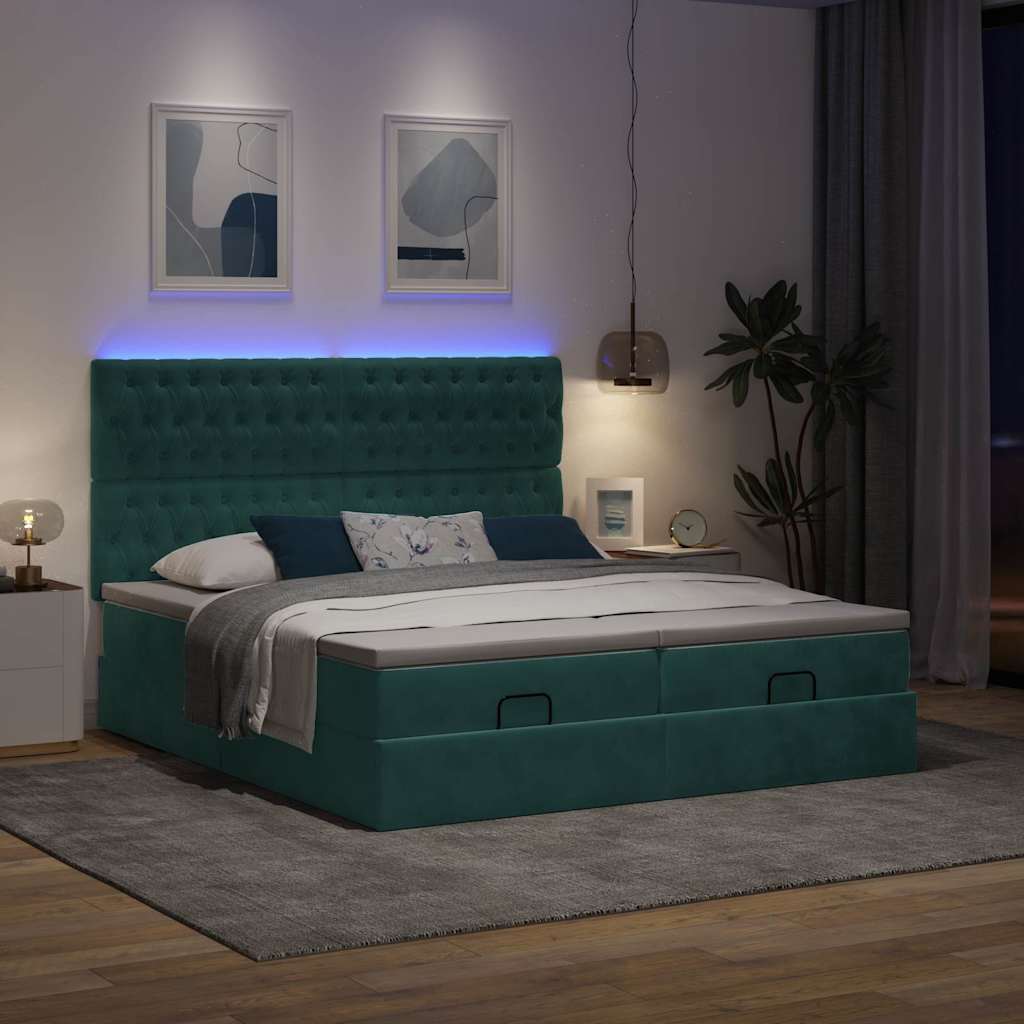 osmannisk sengeramme med madrasser 200x200 cm fløjl mørkegrøn