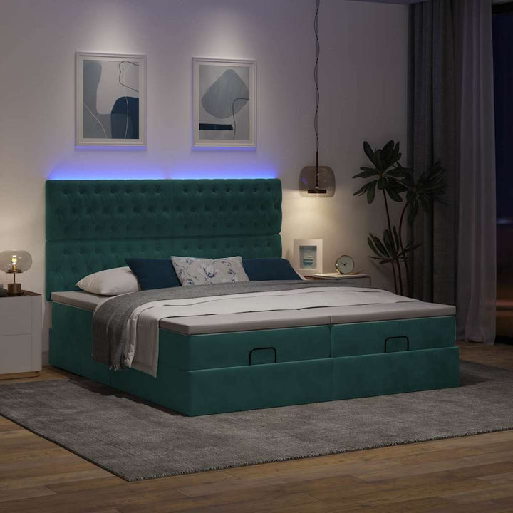 osmannisk sengeramme med madrasser 200x200 cm fløjl mørkegrøn