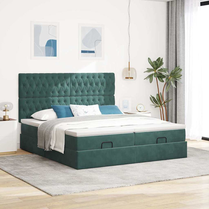 osmannisk sengeramme med madrasser 200x200 cm fløjl mørkegrøn