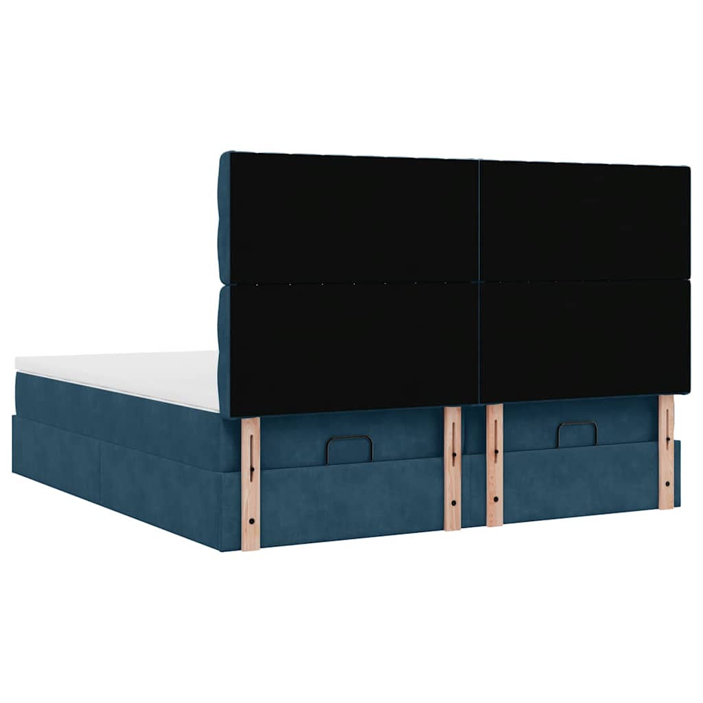 Ottoman seng med madrasser & LEDs Mørkeblå 200x200cm Fløjl