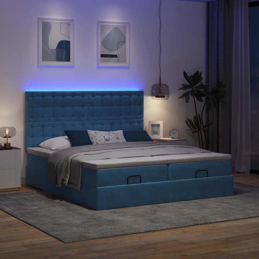osmannisk sengeramme med madrasser 180x200 cm fløjl mørkeblå