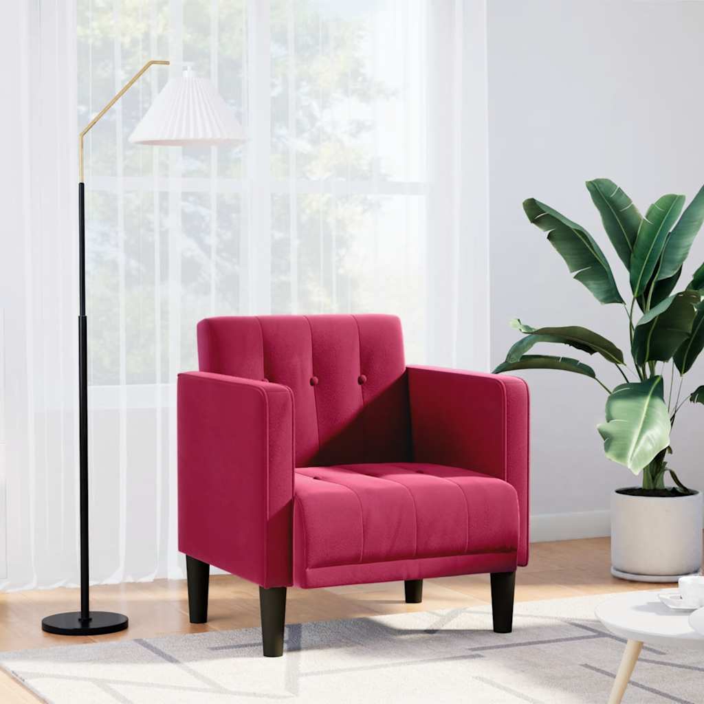 sofastol med armlæn 53 cm fløjl vinrød