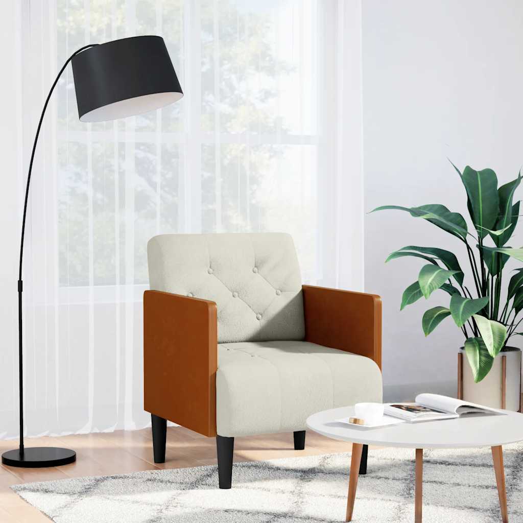 sofastol med armlæn 55 cm fløjl cremefarvet