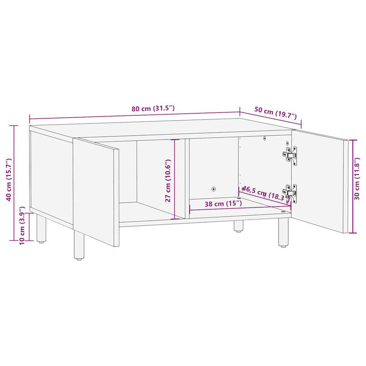 sofabord 80x50x40 cm massivt ru mangotræ sort