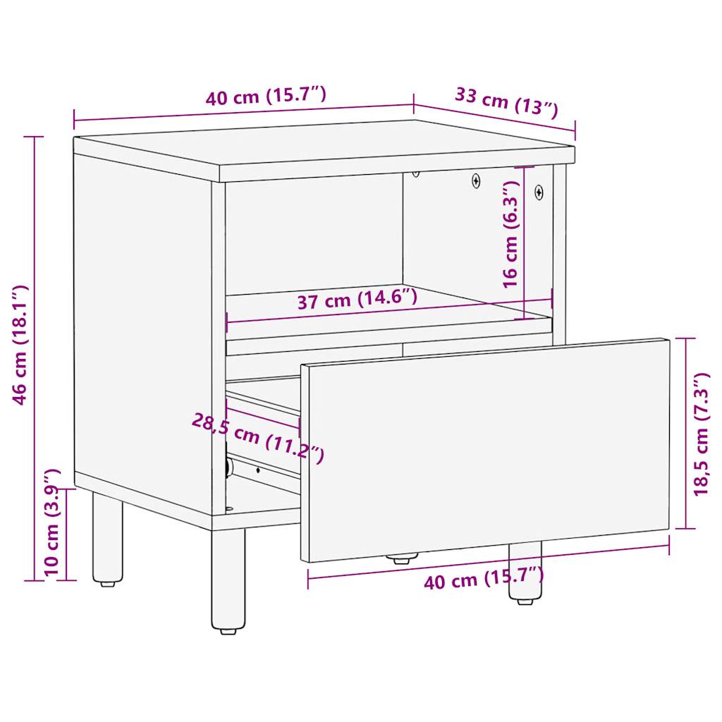 sengebord 40x33x46 cm massivt ru mangotræ sort