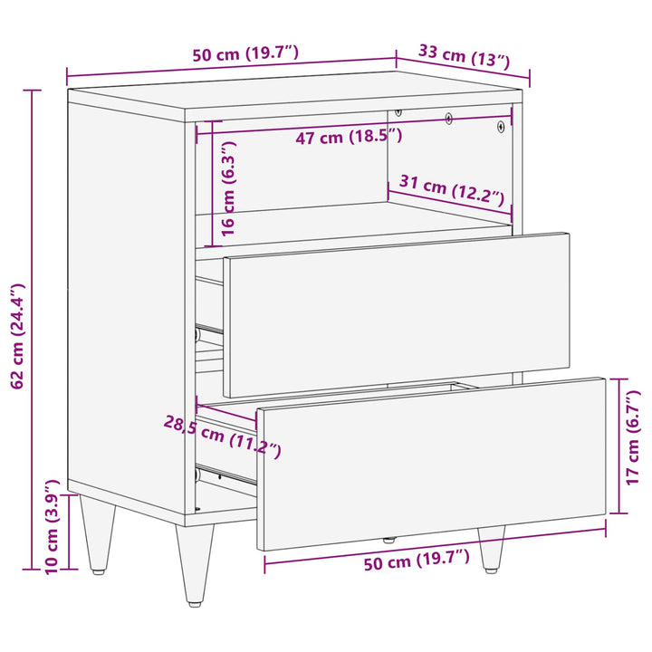 Sengebord Flerfarvet 50 x 33 x 60 cm Massivt mangotræ