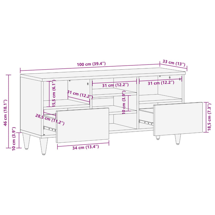 Opbevaringsskabe Flerfarvet 100 x 33,5 x 46 cm Massivt mangotræ