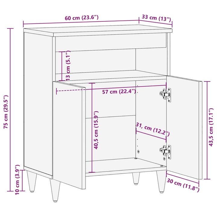 Opbevaringsskabe Flerfarvet 60 x 33,5 x 75 cm Massivt mangotræ