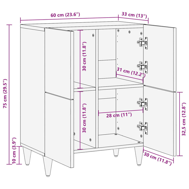 Opbevaringsskabe Flerfarvet 60 x 33,5 x 75 cm Massivt mangotræ