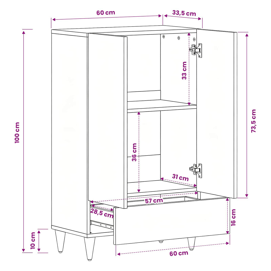 Opbevaringsskabe Flerfarvet 60 x 33,5 x 100 cm Massivt mangotræ