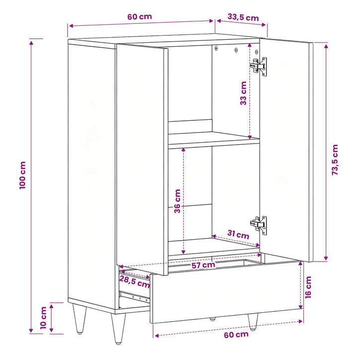 Opbevaringsskabe Flerfarvet 60 x 33,5 x 100 cm Massivt mangotræ