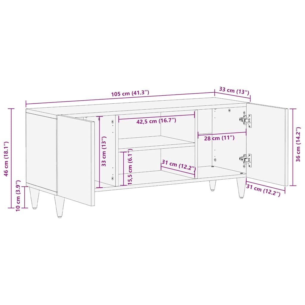 TV-skab Honningbrun 105 x 33 x 46 cm Massivt mangotræ