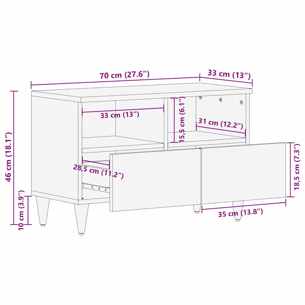 TV-skab med skuffe Honningbrun 70 x 33 x 46 cm Massivt mangotræ