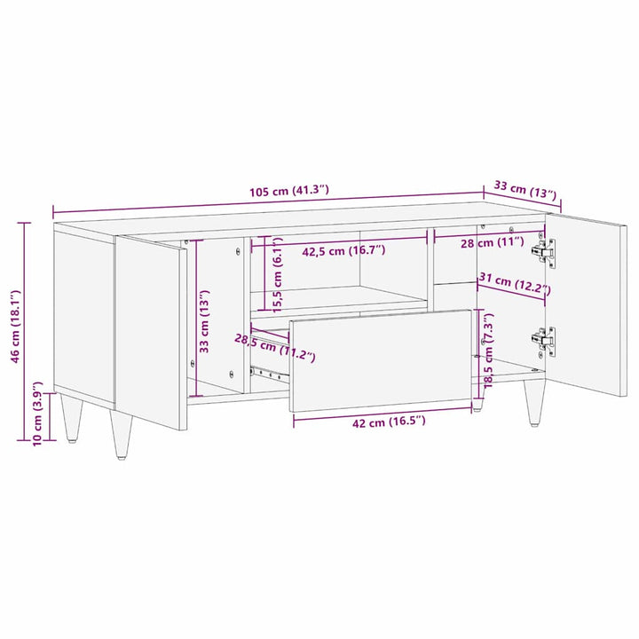 TV-skab med hylde Honningbrun 105 x 33 x 46 cm Massivt mangotræ