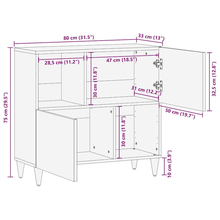 Sideboard Brun 80 x 33 x 75 cm Massivt mangotræ