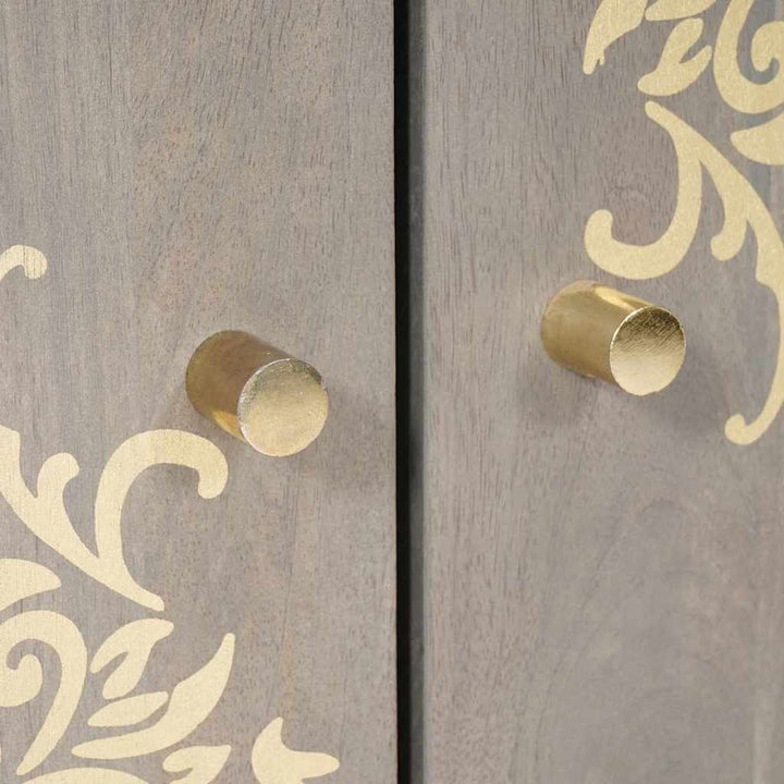 Sideboard Grå og Guld 60 x 33 x 75 cm Massivt mangotræ