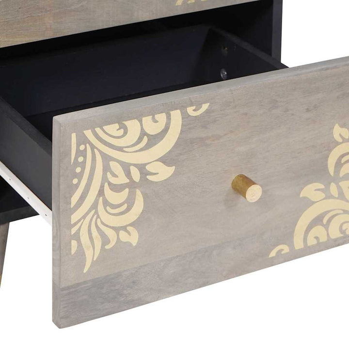 Sideboard Grå og Guld 40 x 33 x 75 cm Massivt mangotræ