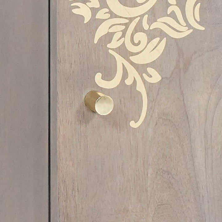 Sideboard med dør Grå og Guld 40 x 33 x 75 cm Massivt mangotræ