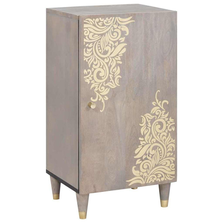 Sideboard med dør Grå og Guld 40 x 33 x 75 cm Massivt mangotræ