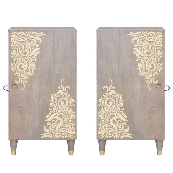 Sideboard med dør Grå og Guld 40 x 33 x 75 cm Massivt mangotræ