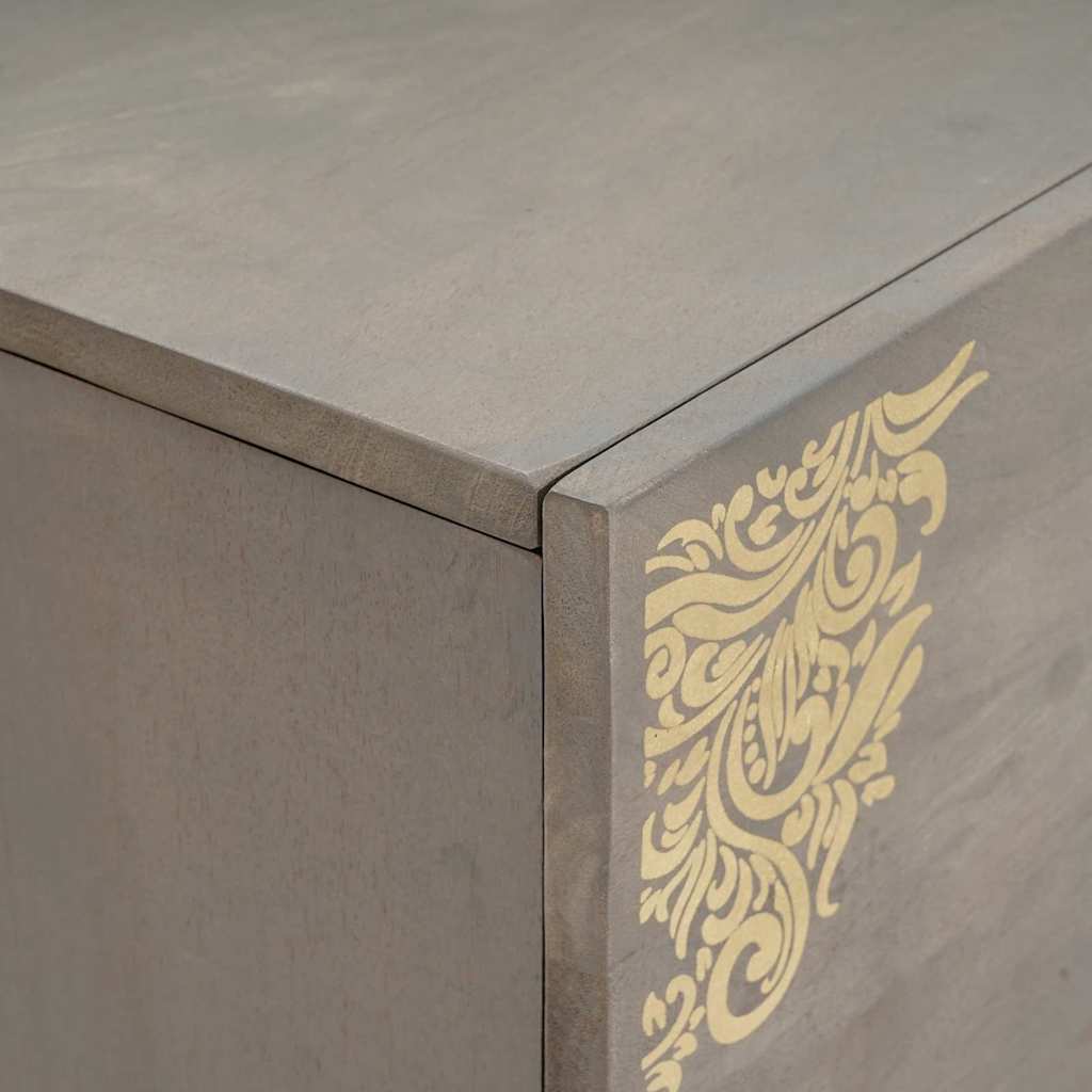Sideboard med dør Grå og Guld 80 x 33 x 75 cm Massivt mangotræ