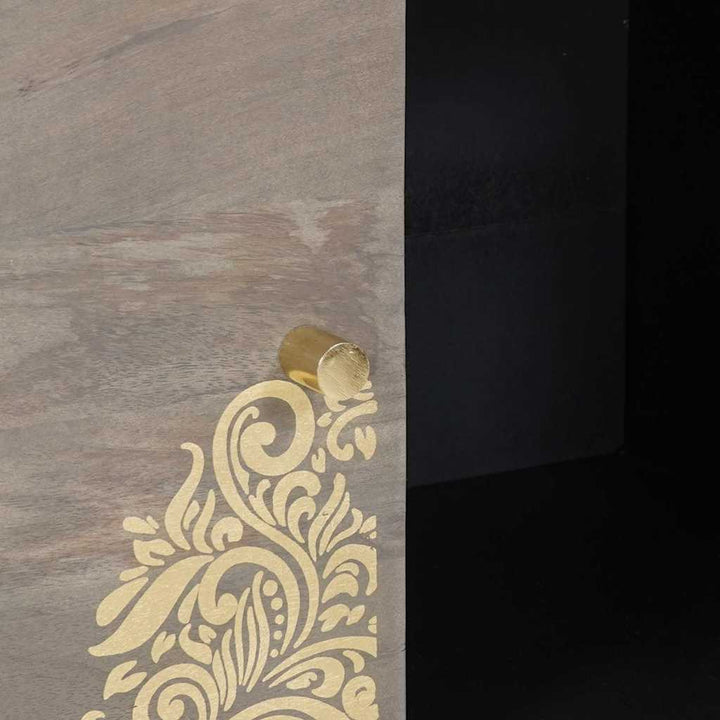 Sideboard med dør Grå og Guld 80 x 33 x 75 cm Massivt mangotræ