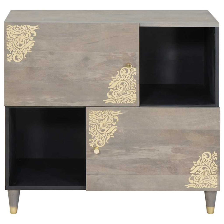 Sideboard med dør Grå og Guld 80 x 33 x 75 cm Massivt mangotræ