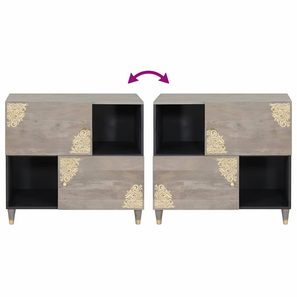 Sideboard med dør Grå og Guld 80 x 33 x 75 cm Massivt mangotræ