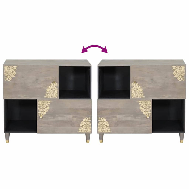 Sideboard med dør Grå og Guld 80 x 33 x 75 cm Massivt mangotræ