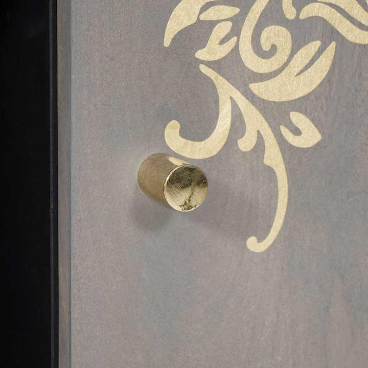 Sideboard med dør Grå og Guld 90 x 33 x 75 cm Massivt mangotræ