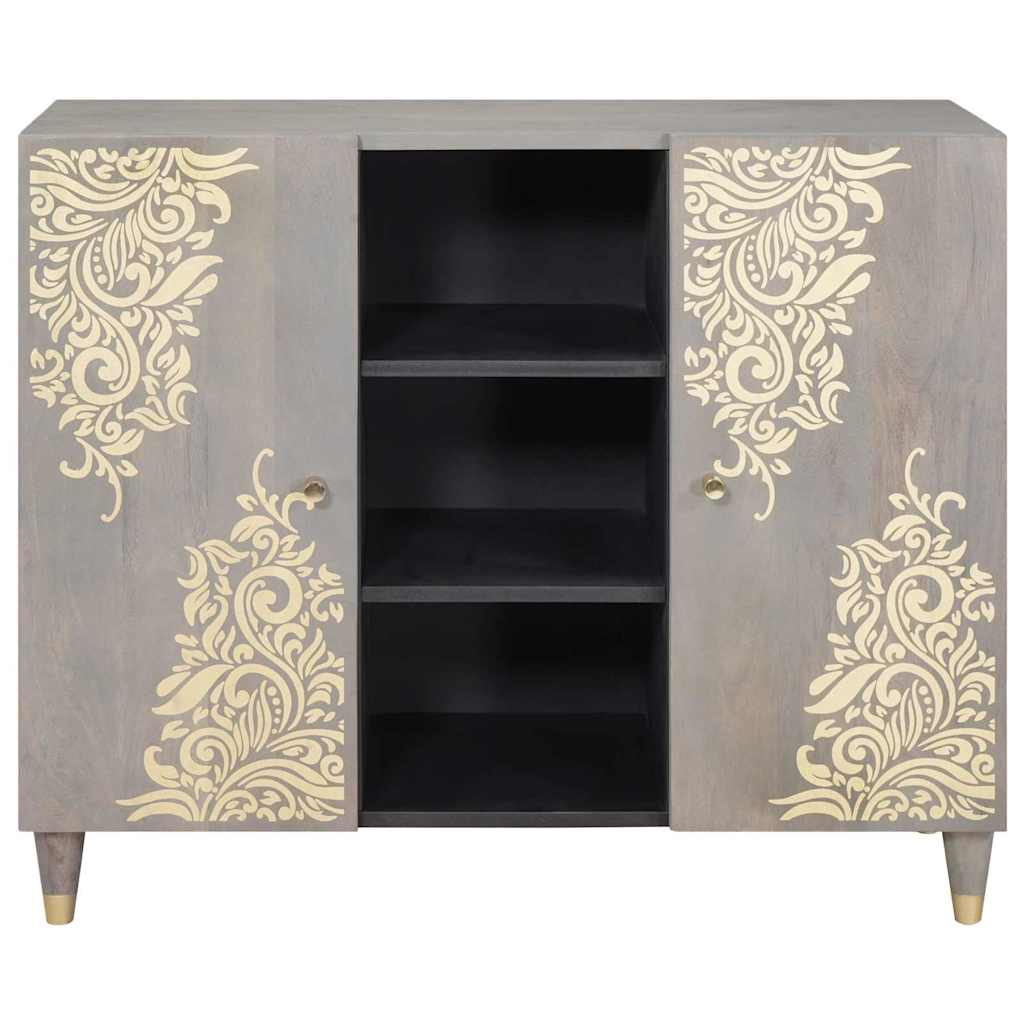 Sideboard med dør Grå og Guld 90 x 33 x 75 cm Massivt mangotræ