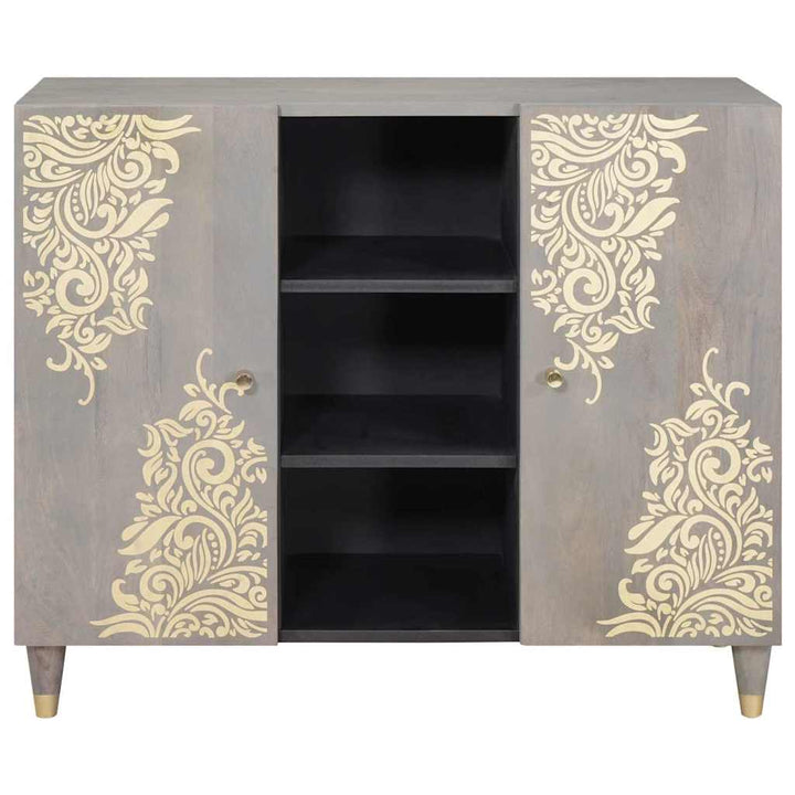 Sideboard med dør Grå og Guld 90 x 33 x 75 cm Massivt mangotræ